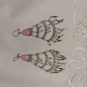 Pink stone chandelier earrings